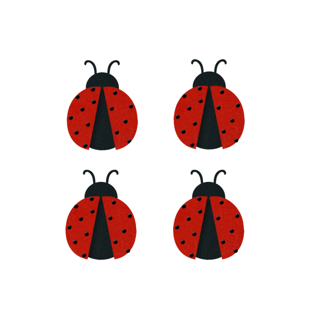 Four black and red ladybugs on a transparent background