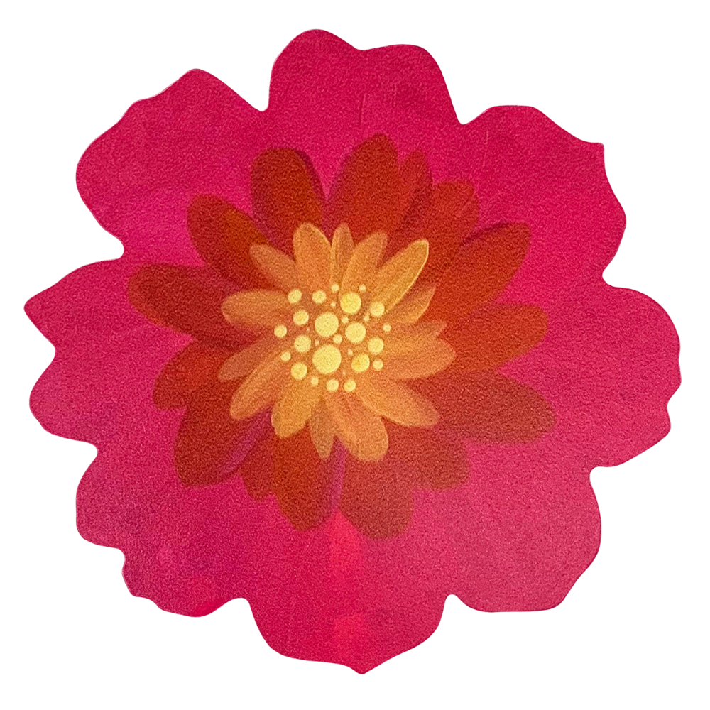 Pink Flower magnet with a yellow centre on a transparent background.